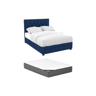 Vente-unique Letto con cassetti 160 x 200 cm in Tessuto Velluto Blu + Materasso - LEOPOLD  