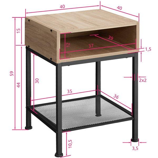 Tectake Table de chevet HARLOW 40,5x40,5x59cm  