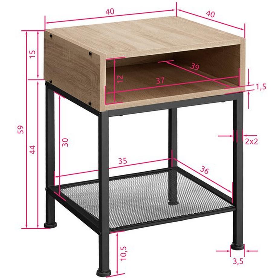 Tectake Comodino Harlow 40,5 x 40,5 x 59 cm  