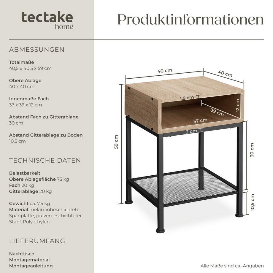 Tectake Comodino Harlow stile industriale  
