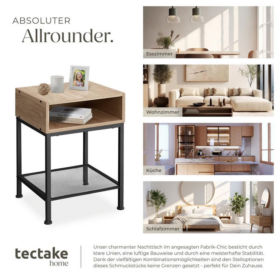 Tectake Nachttisch Harlow Industrial Style Holz und Stahl  