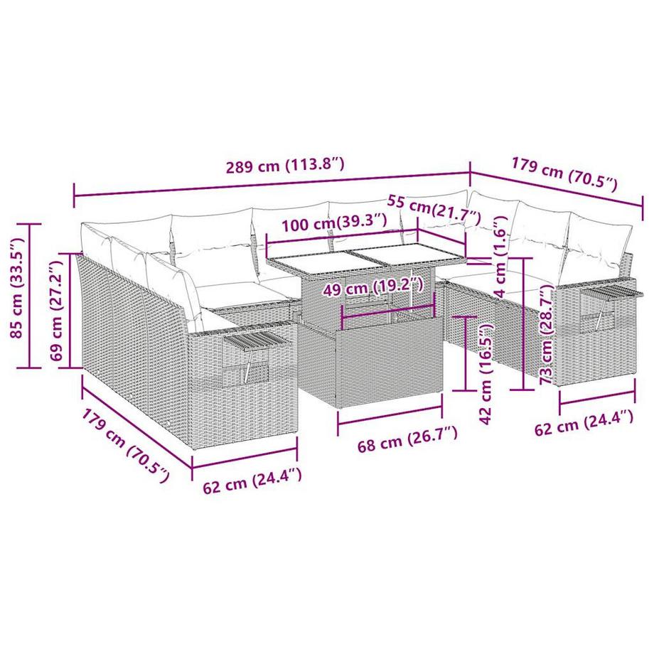 VidaXL Ensemble de canapés de jardin rotin synthétique  