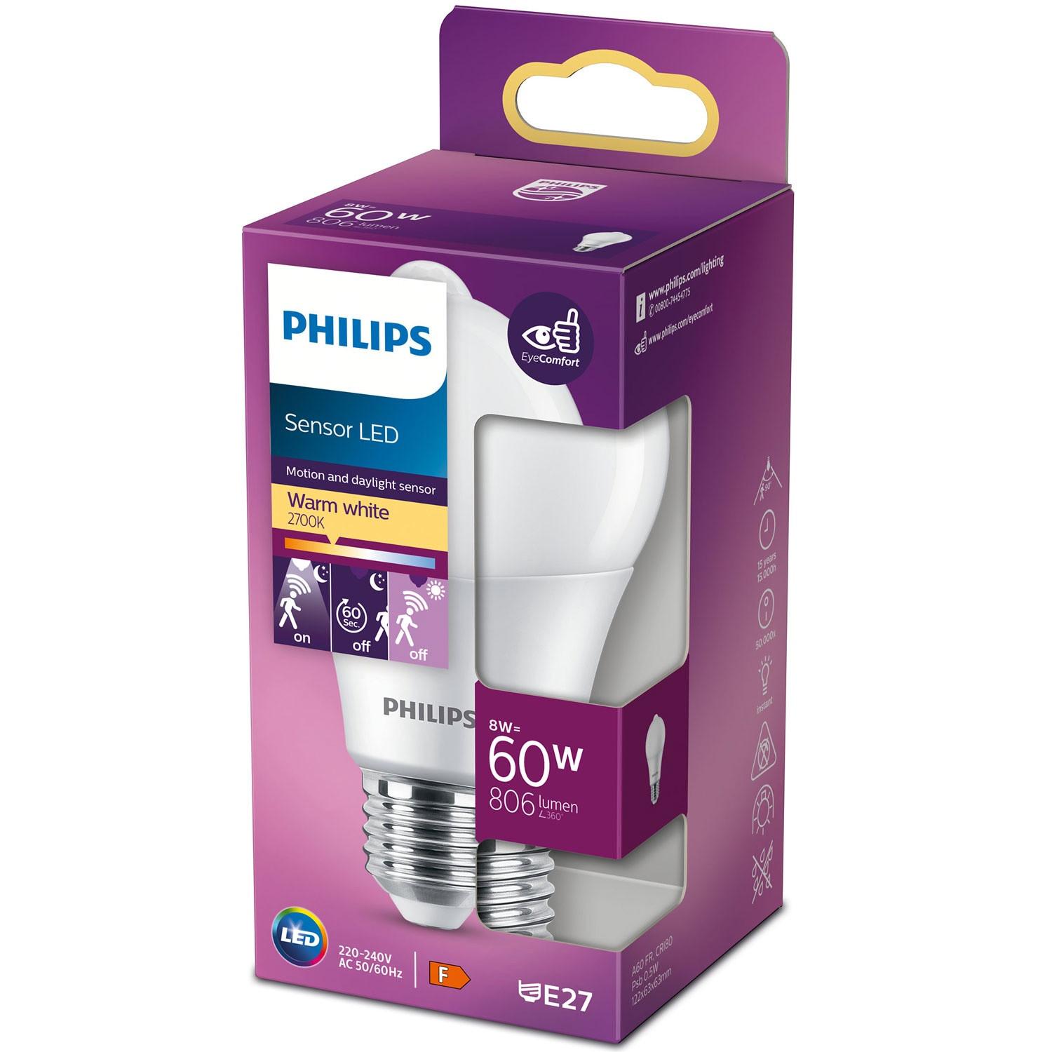 PHILIPS LED E27 Normal 60W Détecteur de mouvement 806lm  