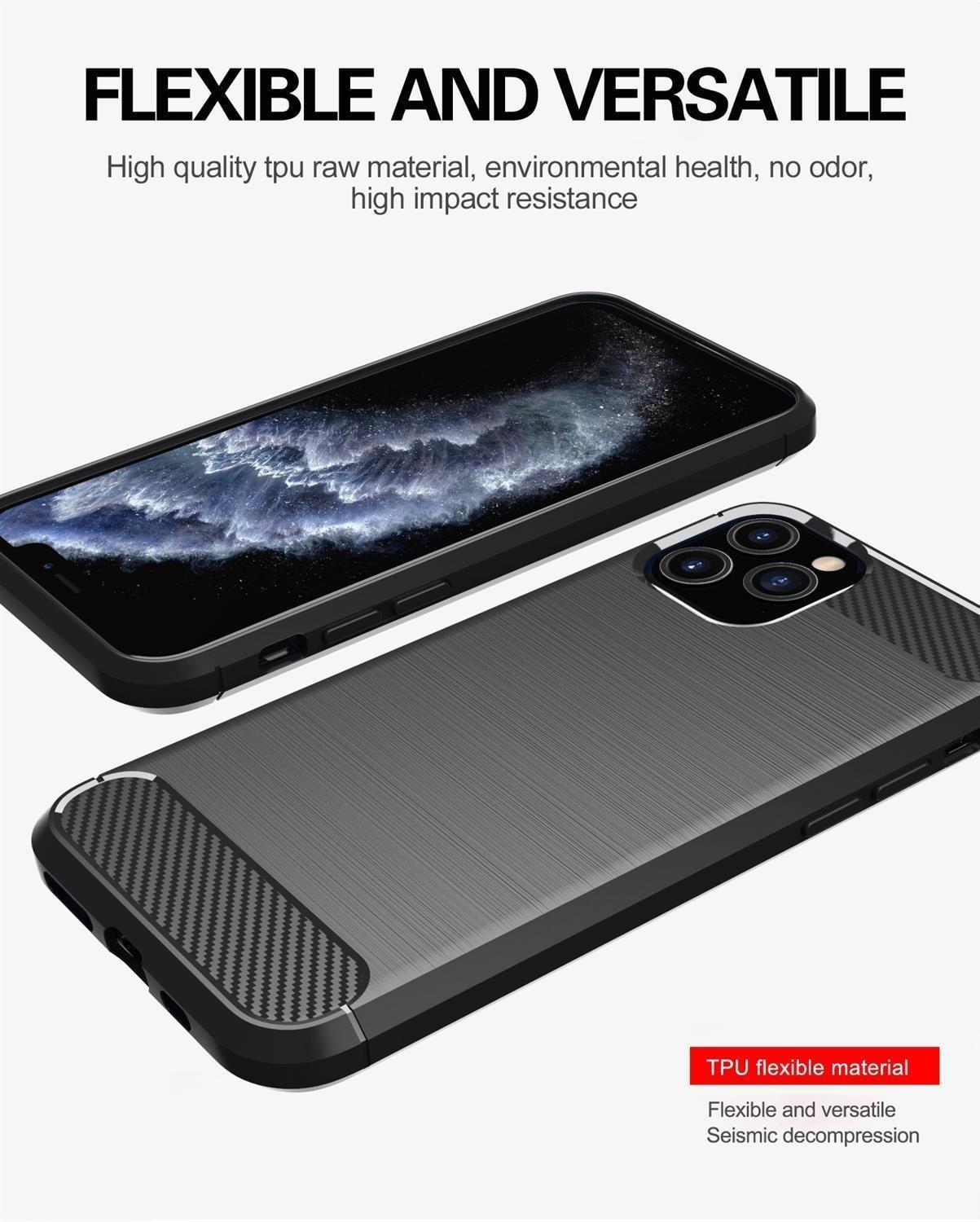 Cadorabo  Hülle für Apple iPhone 11 PRO TPU Silikon Edelstahl-Karbonfaser Optik 