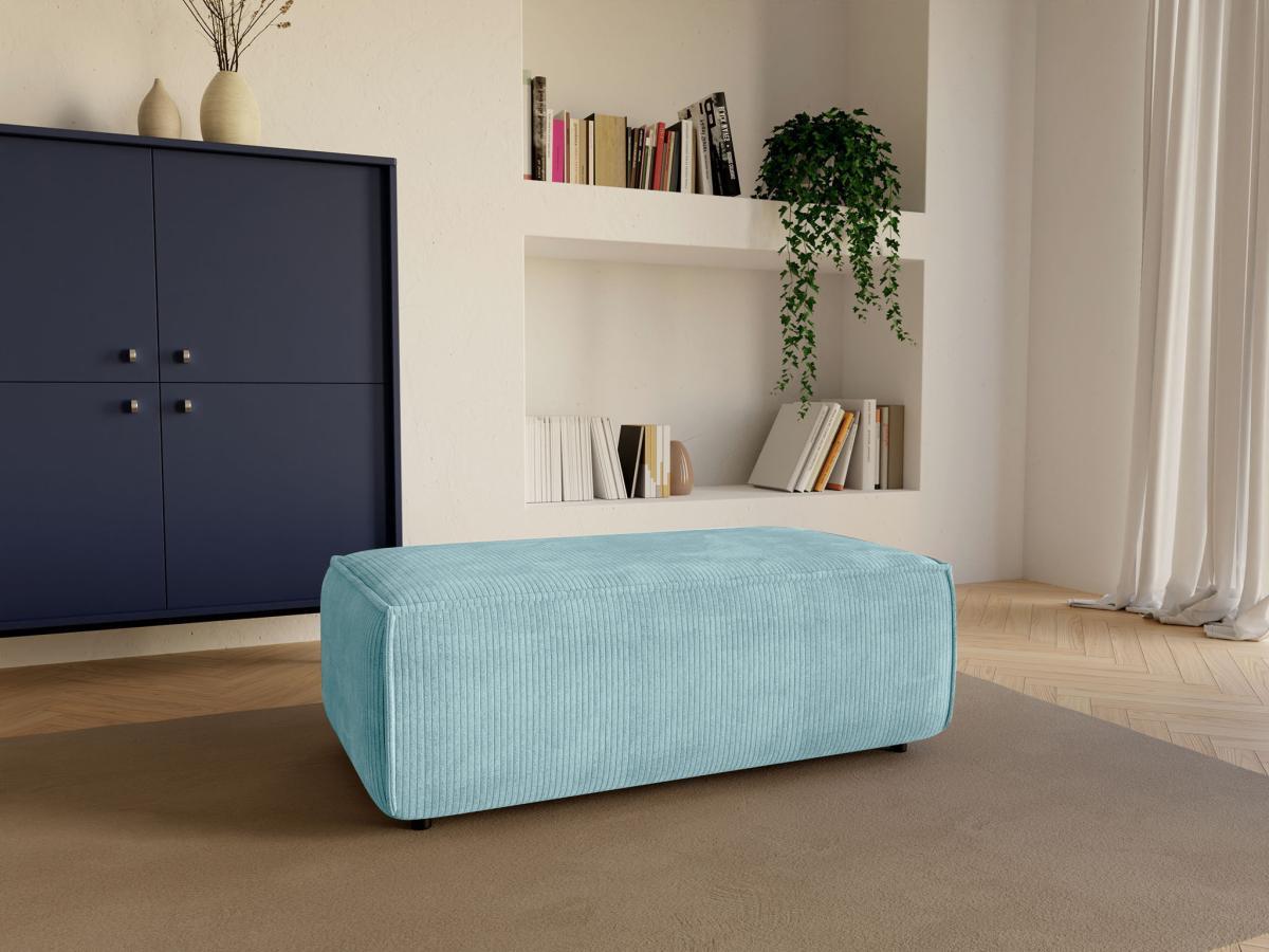 Vente-unique Pouf en velours côtelé bleu turquoise AMELIA  