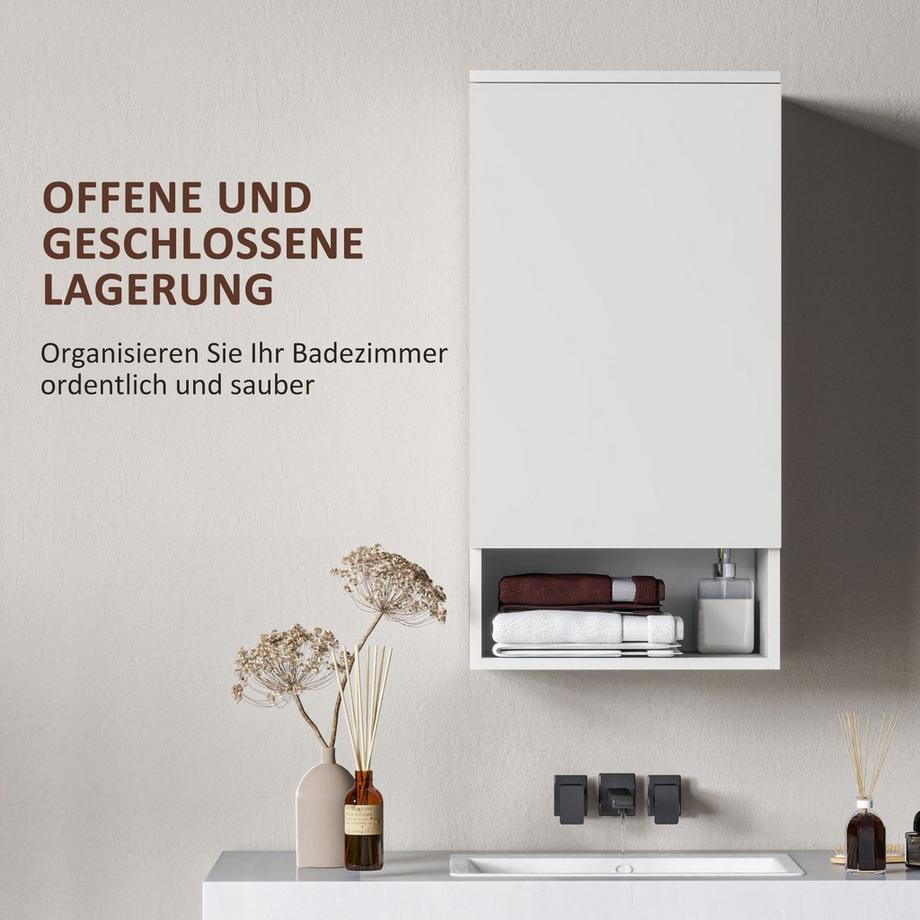 Northio Pensile Pensile con ante, Mobiletto da bagno, Mobiletto da cucina con ripiani regolabili, Vano aperto, Armadietto per medicinali a parete Bianco 40 x 27 x 77 cm Aosom  