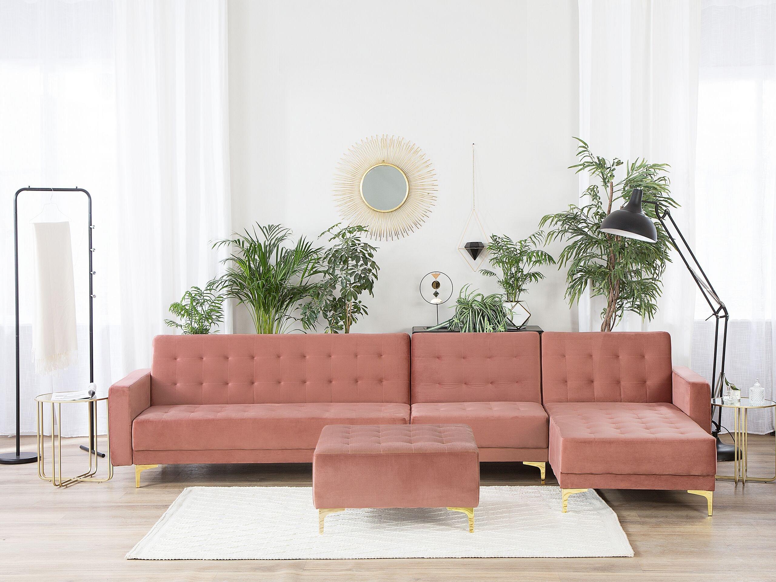 Beliani Ecksofa mit Ottomane aus Samtstoff Modern ABERDEEN  