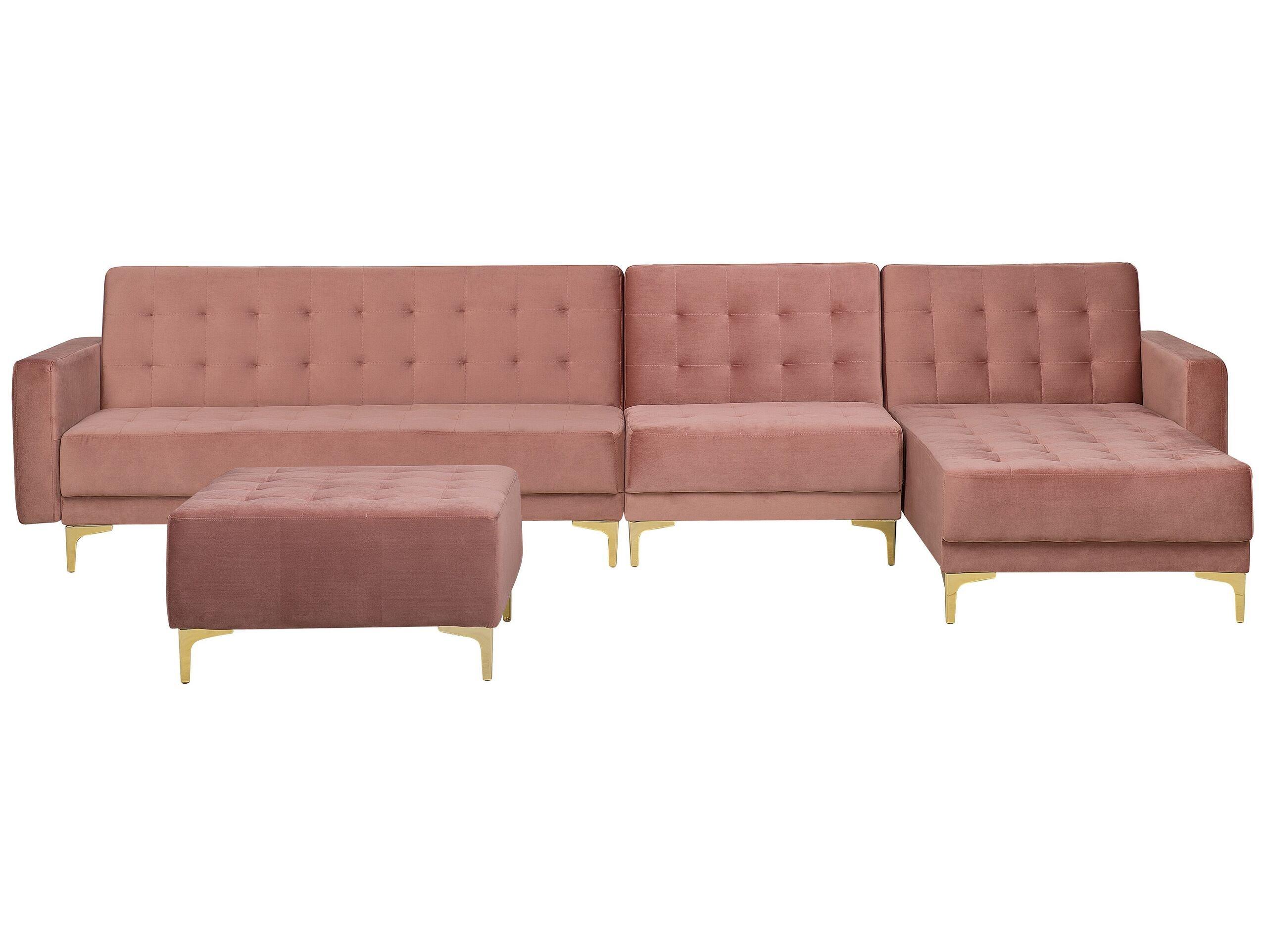 Beliani Ecksofa mit Ottomane aus Samtstoff Modern ABERDEEN  