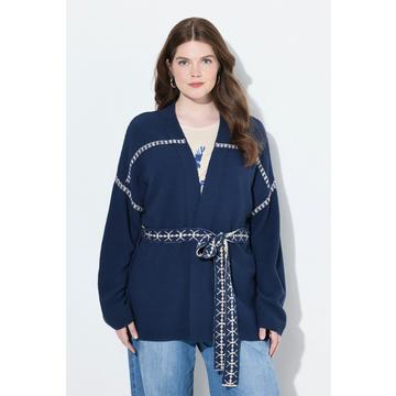 Strickjacke, Zierstreifen, Oversized, Bindegürtel, Langarm