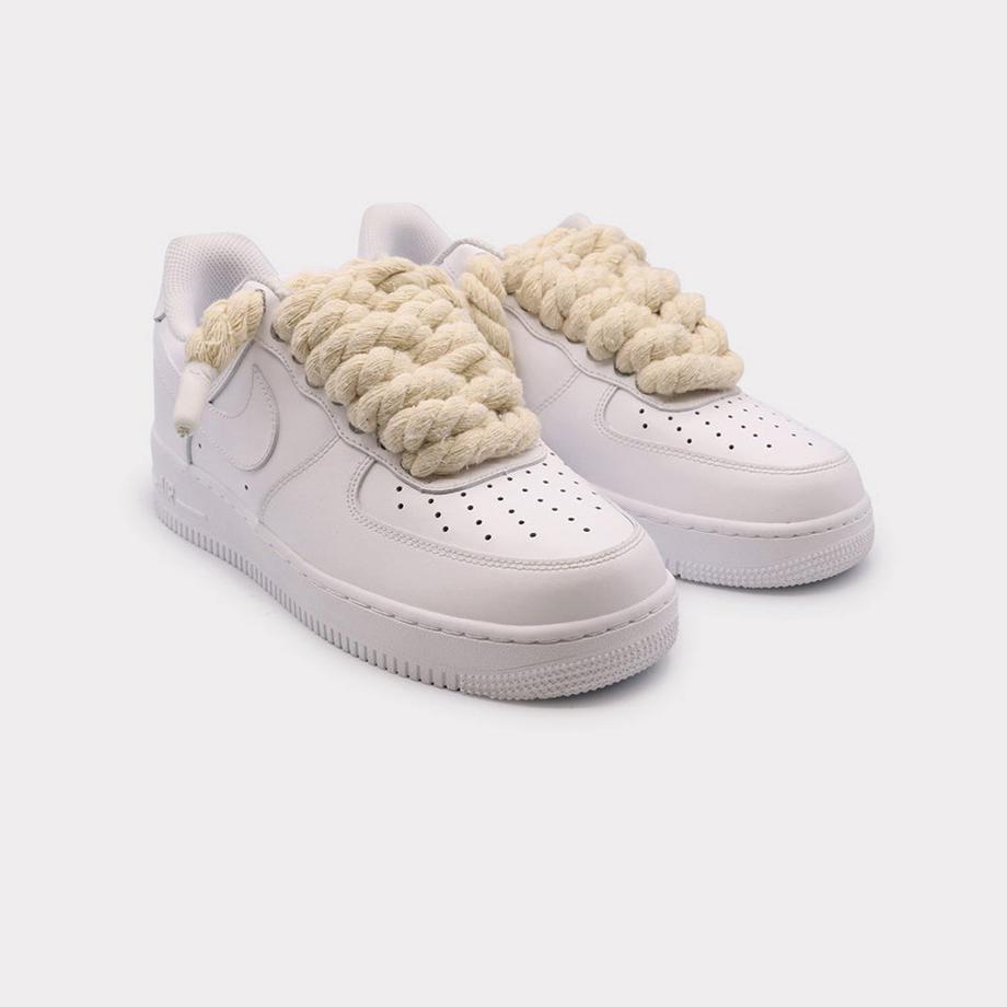 NIKE Air Force 1 White Rope Lace Beige Sneakers  