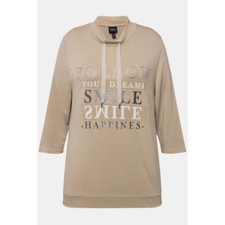 Ulla Popken  Sweatshirt, Metallic-Schriftmotiv, Stehkragen, 3/4-Arm 