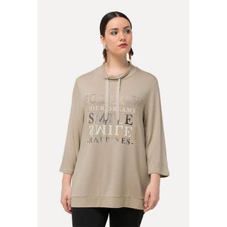 Ulla Popken  Sweatshirt, Metallic-Schriftmotiv, Stehkragen, 3/4-Arm 