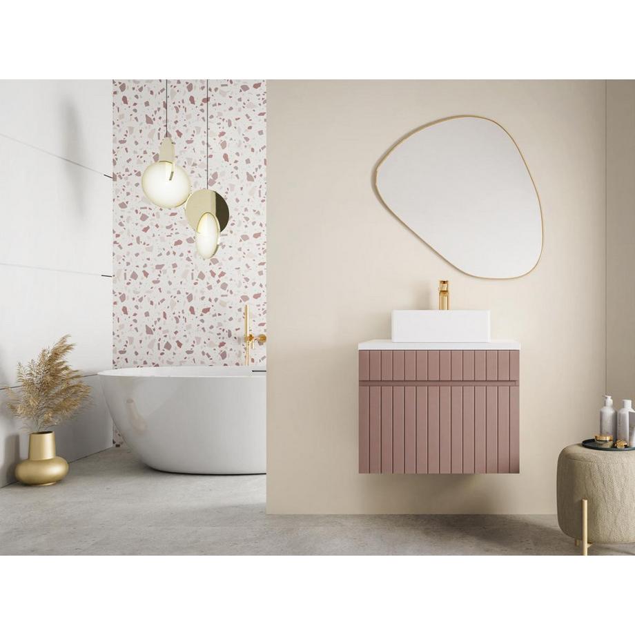 Vente-unique Mobile sotto lavabo sospeso scanalato con piano di appoggio 60 cm Rosa - SATARA  