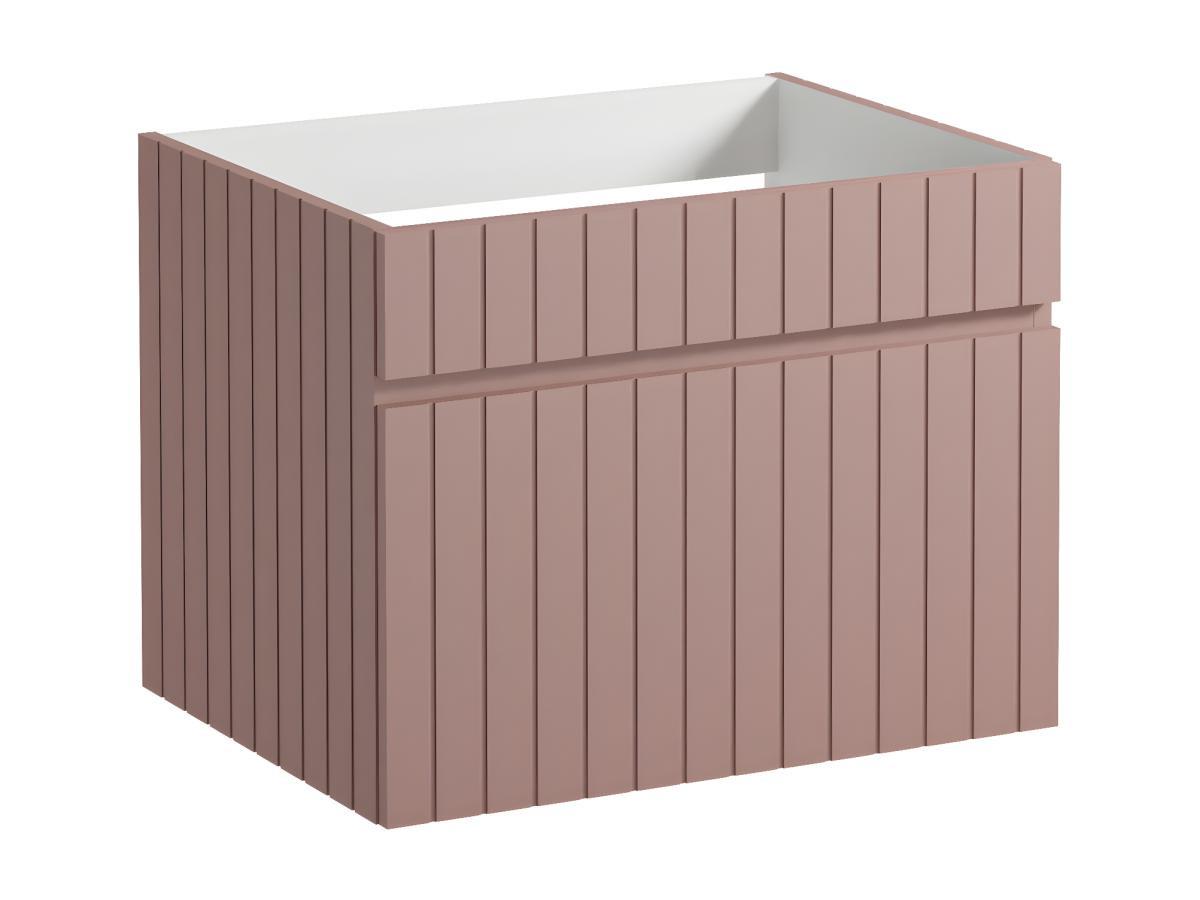 Vente-unique Meuble sous vasque suspendu strié rose avec planche - 60 cm - SATARA  