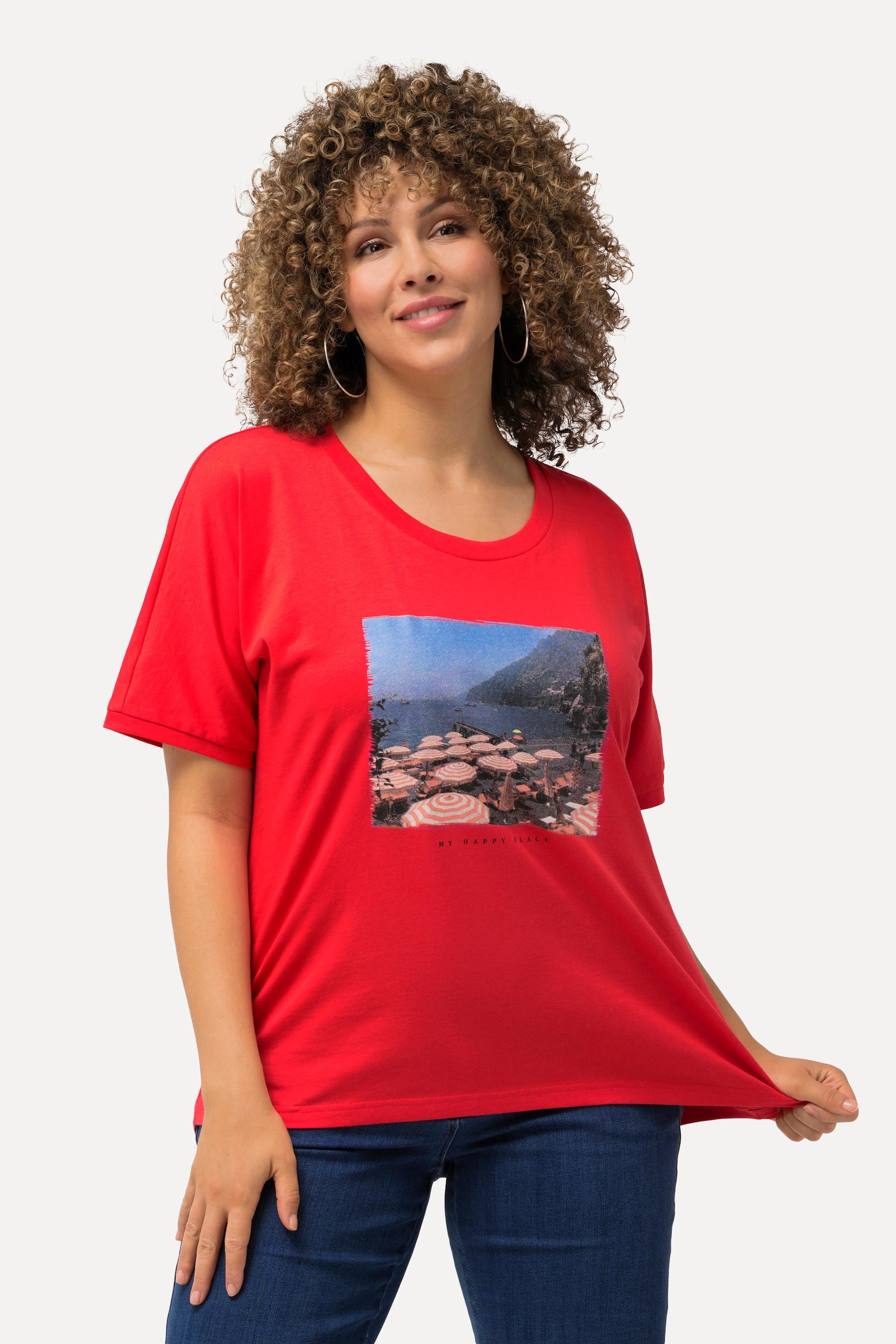 Ulla Popken  T-shirt dal taglio oversize con design fotografico, scollo a girocollo e mezze maniche 