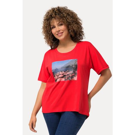 Ulla Popken  T-shirt dal taglio oversize con design fotografico, scollo a girocollo e mezze maniche 