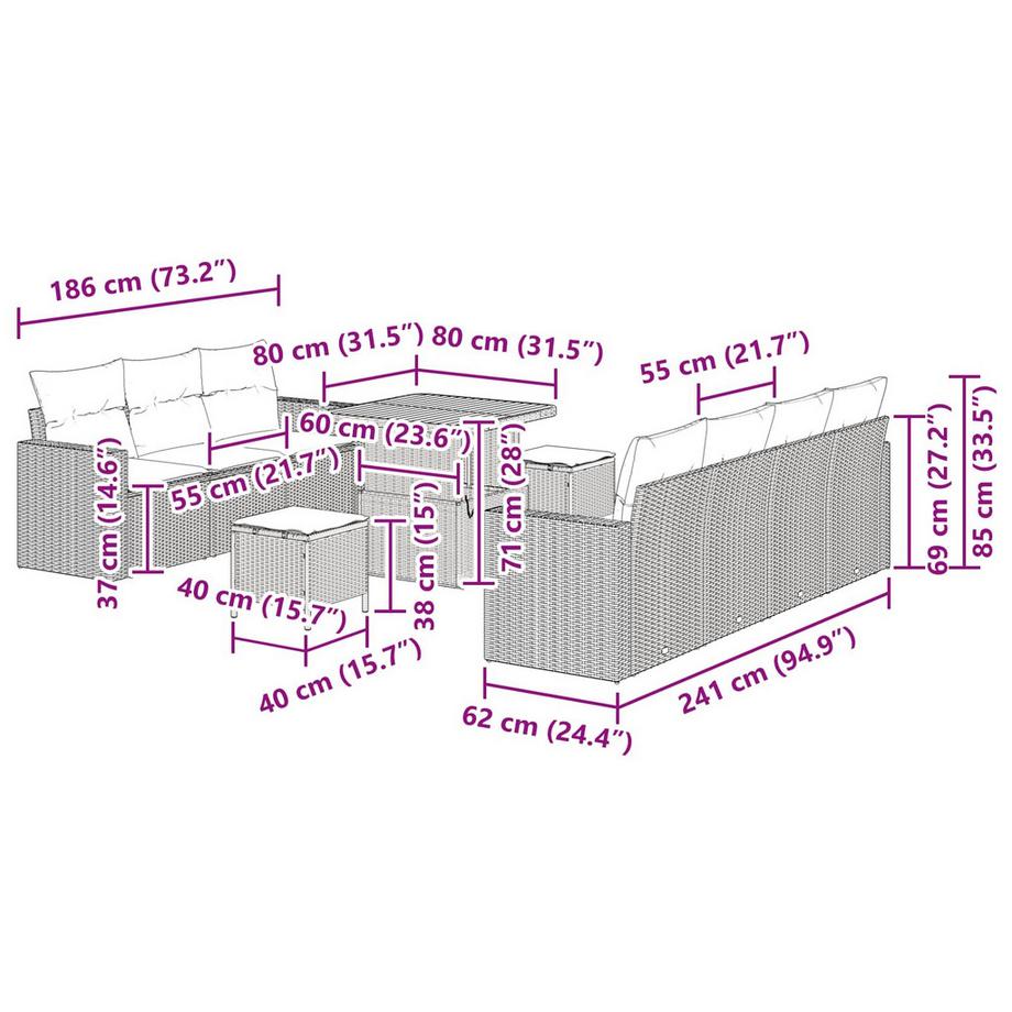 VidaXL Ensemble de canapé de jardin poly rattan  