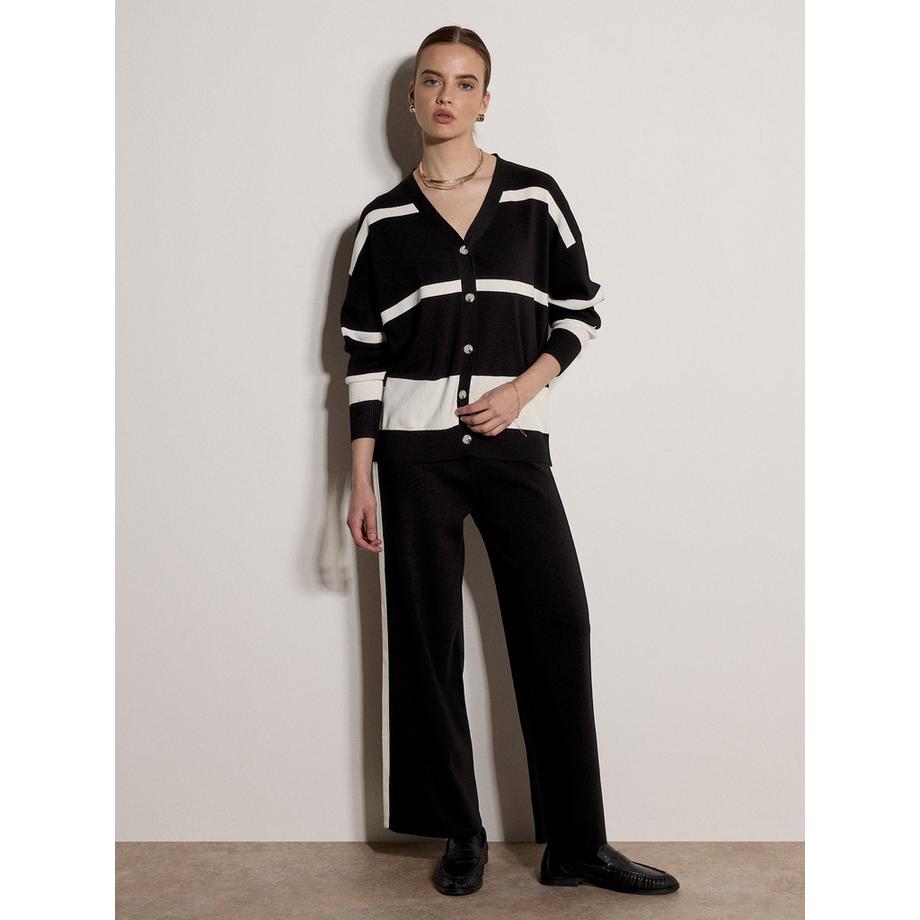 APRICOT Pantalon en maille à rayures latérales et jambes larges  