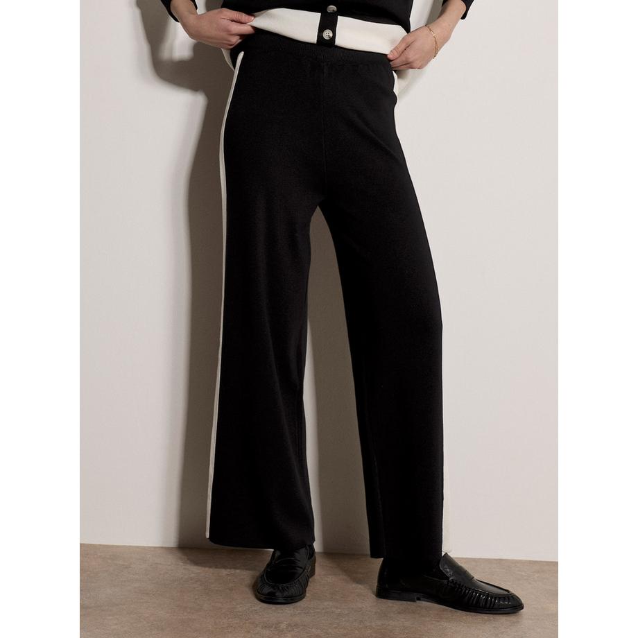 Pantalon en maille à rayures monochromes à jambes larges