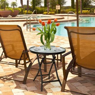 Northix Terrassen-Esstisch Runder Glastisch mit Tischplatte aus Gehärtetem Glas 46,5 x 46,5 x 47,5 cm Schwarz  