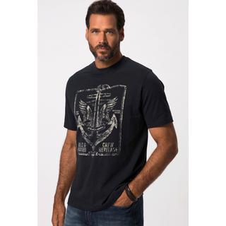 JP1880  T-shirt à manches courtes, col rond et imprimé ancre de bateau sur la poitrine bleu marine 