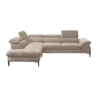 PASCAL MORABITO Grand canapé d'angle gauche convertible en velours beige SEPINA de Pascal Morabito  