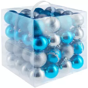 Set di 64 palline natalizie, argento/azzurro, infrangibili