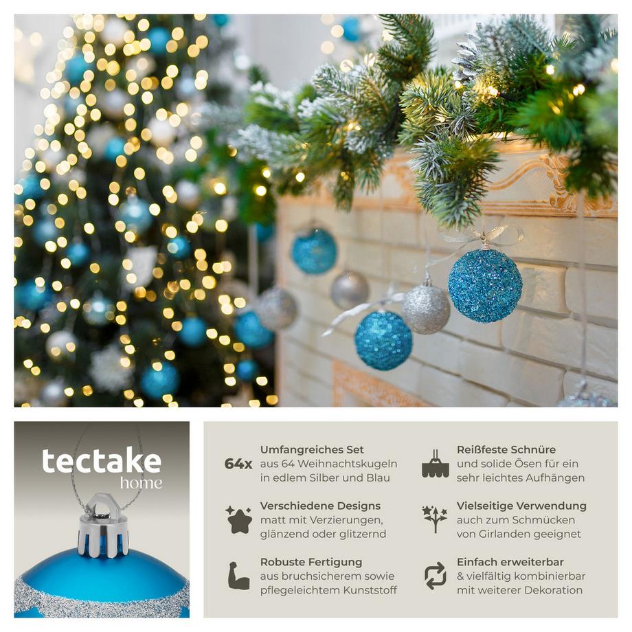 Tectake Lot de 64 boules de Noël  
