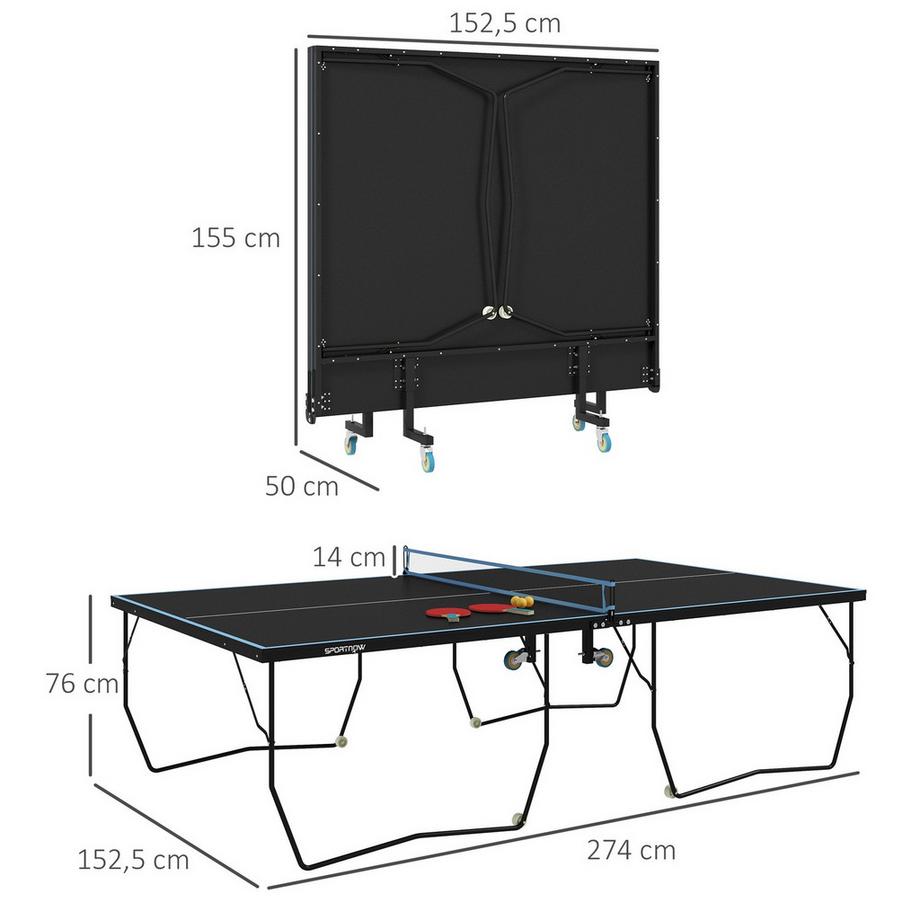 Northio  Tischtennisplatte Outdoor, Klappbar Tischtennistsich mit Netz, Rollen, 2 Tischtennisschlägern und 3 Bällen, Stahl, Schwarz, 274 x 152,5 x 76 cm 