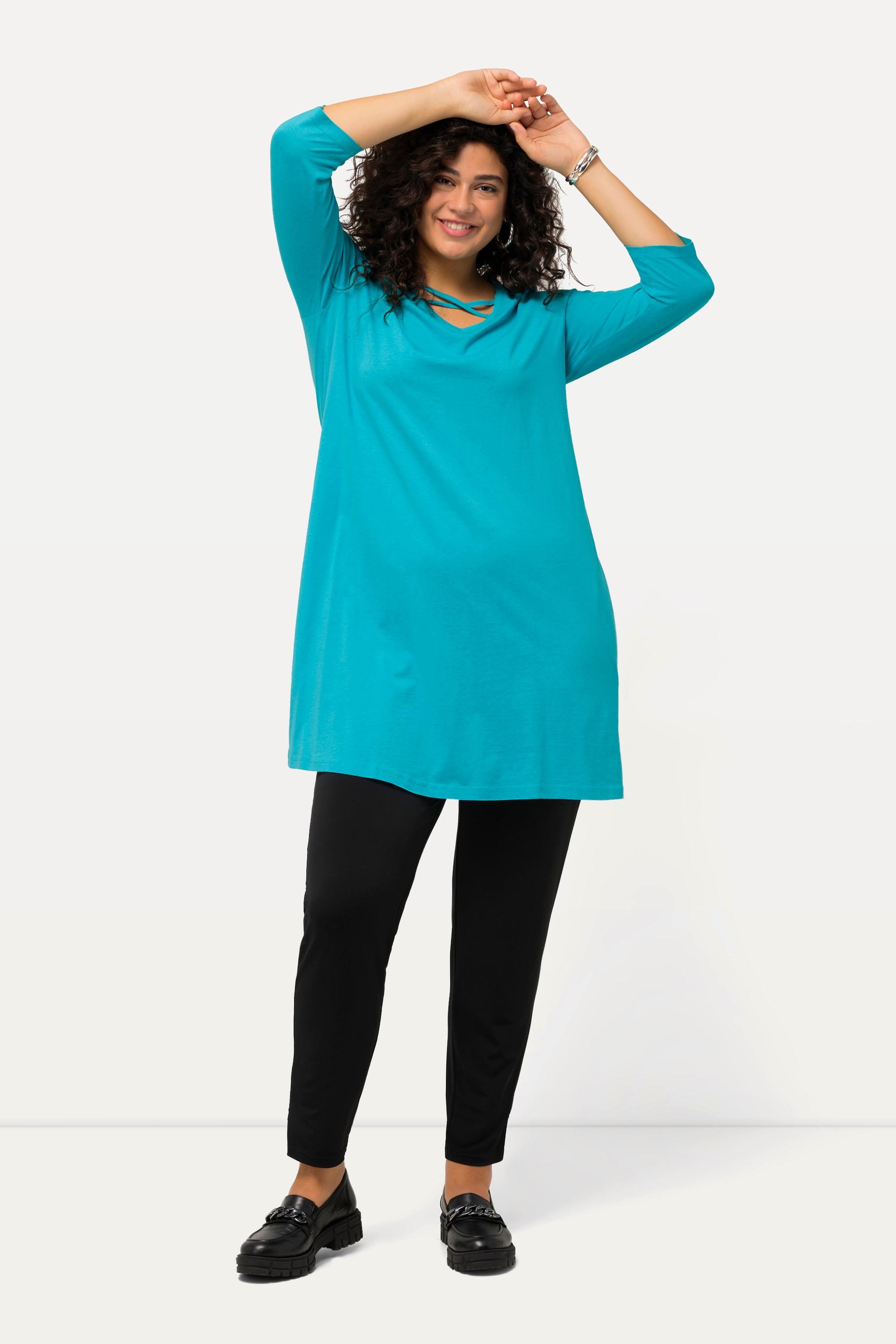 Ulla Popken  Longshirt, Zierbänder, A-Linie, V-Ausschnitt, 3/4-Arm 