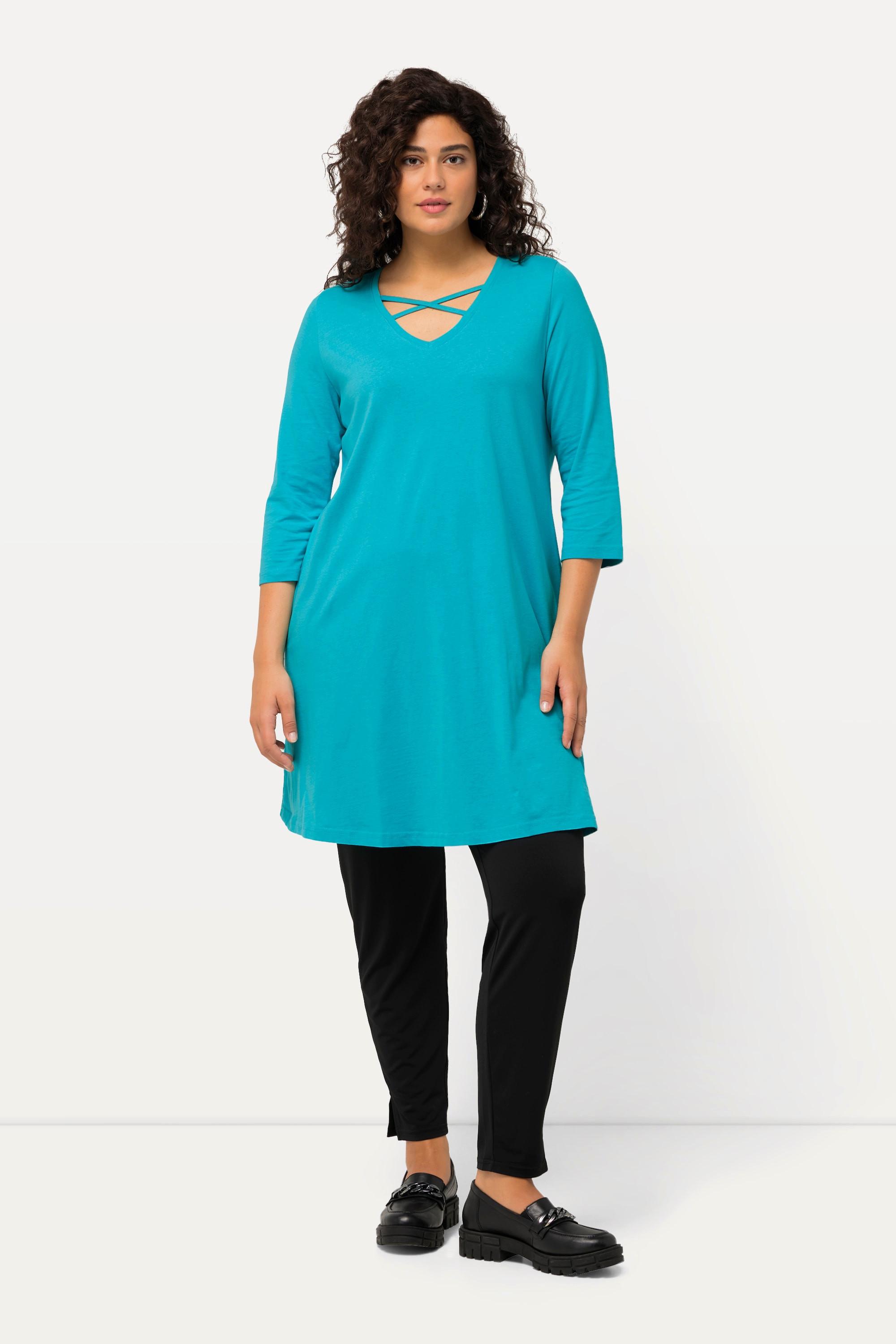 Ulla Popken  Longshirt, Zierbänder, A-Linie, V-Ausschnitt, 3/4-Arm 