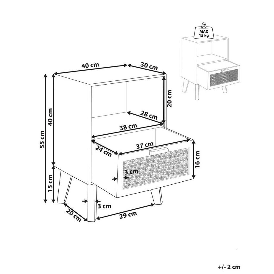 Beliani Nachttisch mit 1 Schublade aus Paulownia-Holz Rustikal SENEY  