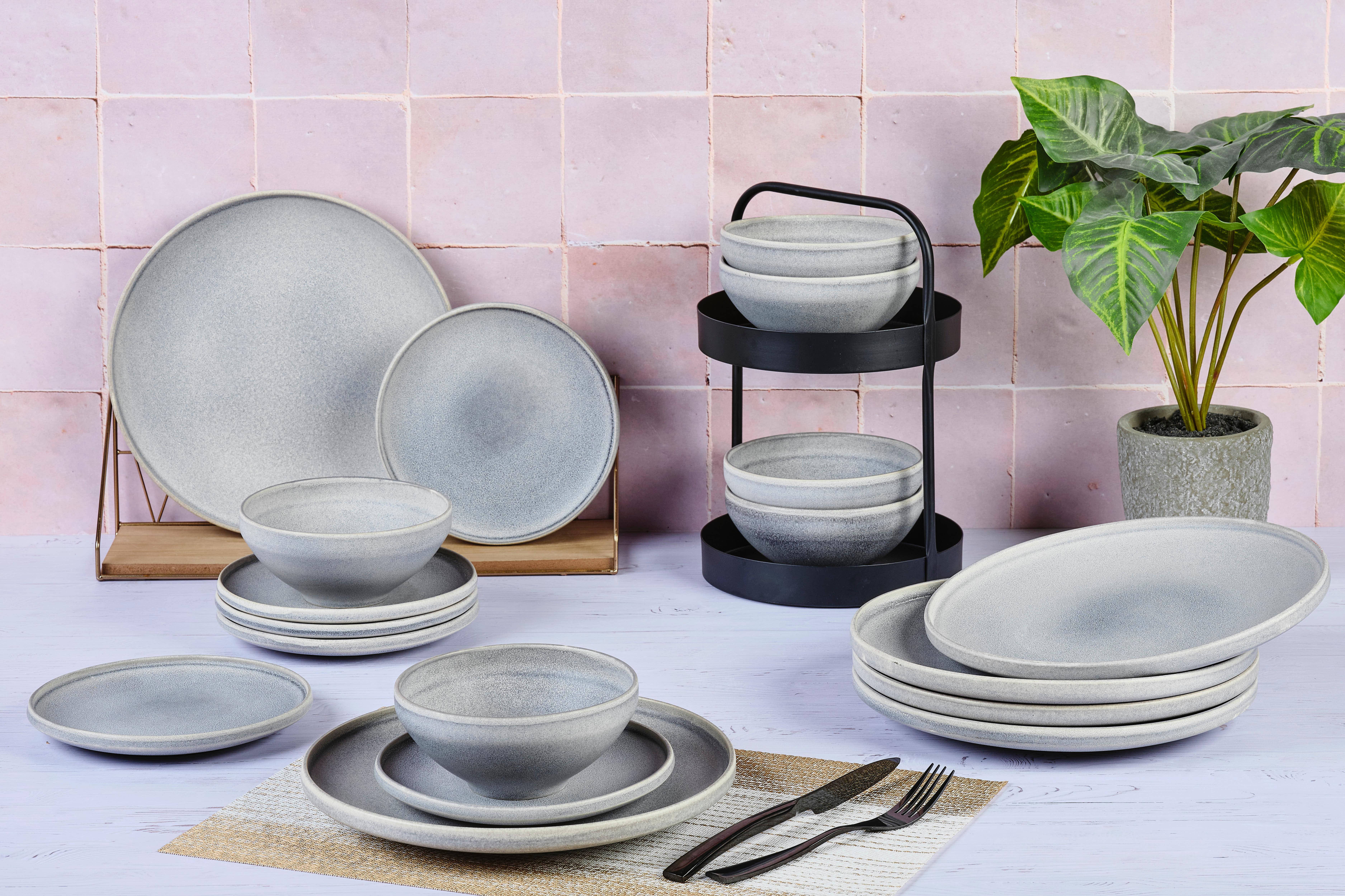 BJÖRN Set stoviglie STONE - 18 pezzi - grigio luna  