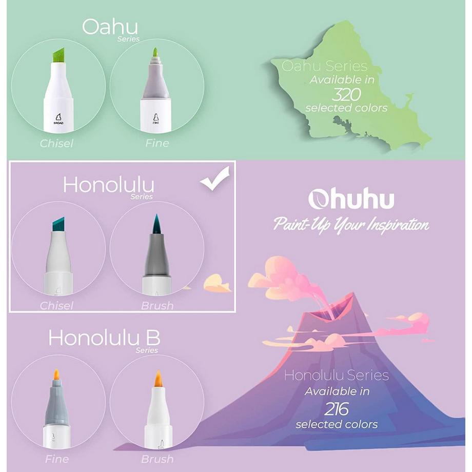 Ohuhu  Honolulu Kunstmarker (alkoholbasis, doppelseitig) - 48 Pastellfarben 
