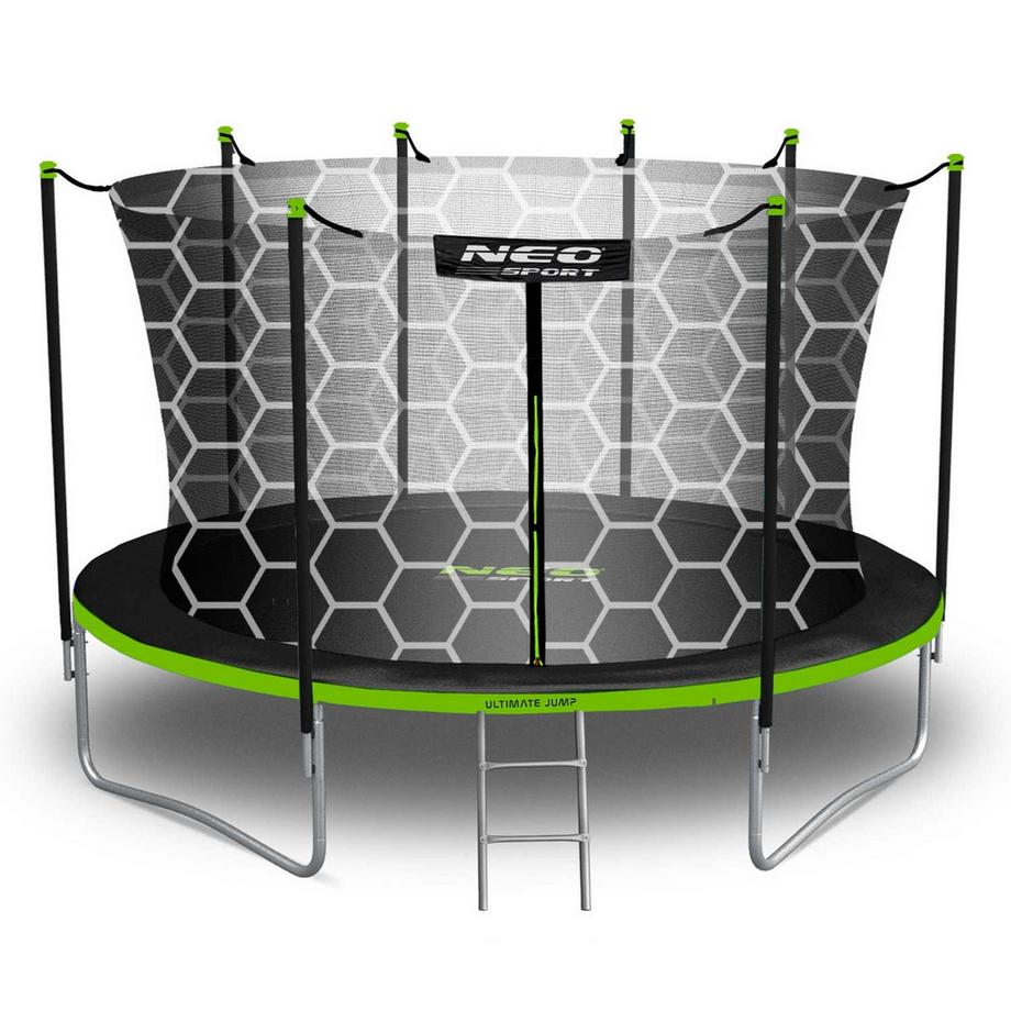 B2X Trampolino da giardino 12 piedi/374 cm con rete di sicurezza interna e scala di Neo-Sport  