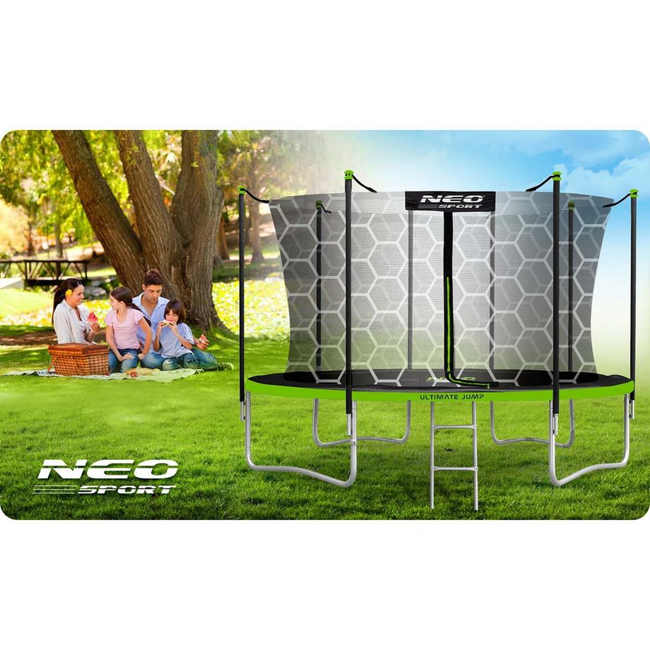 B2X Trampolino da giardino 12 piedi/374 cm con rete di sicurezza interna e scala di Neo-Sport  