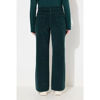 Ulla Popken  Pantalon Mary en velours côtelé de coton bio, jambe large et taille élastique 