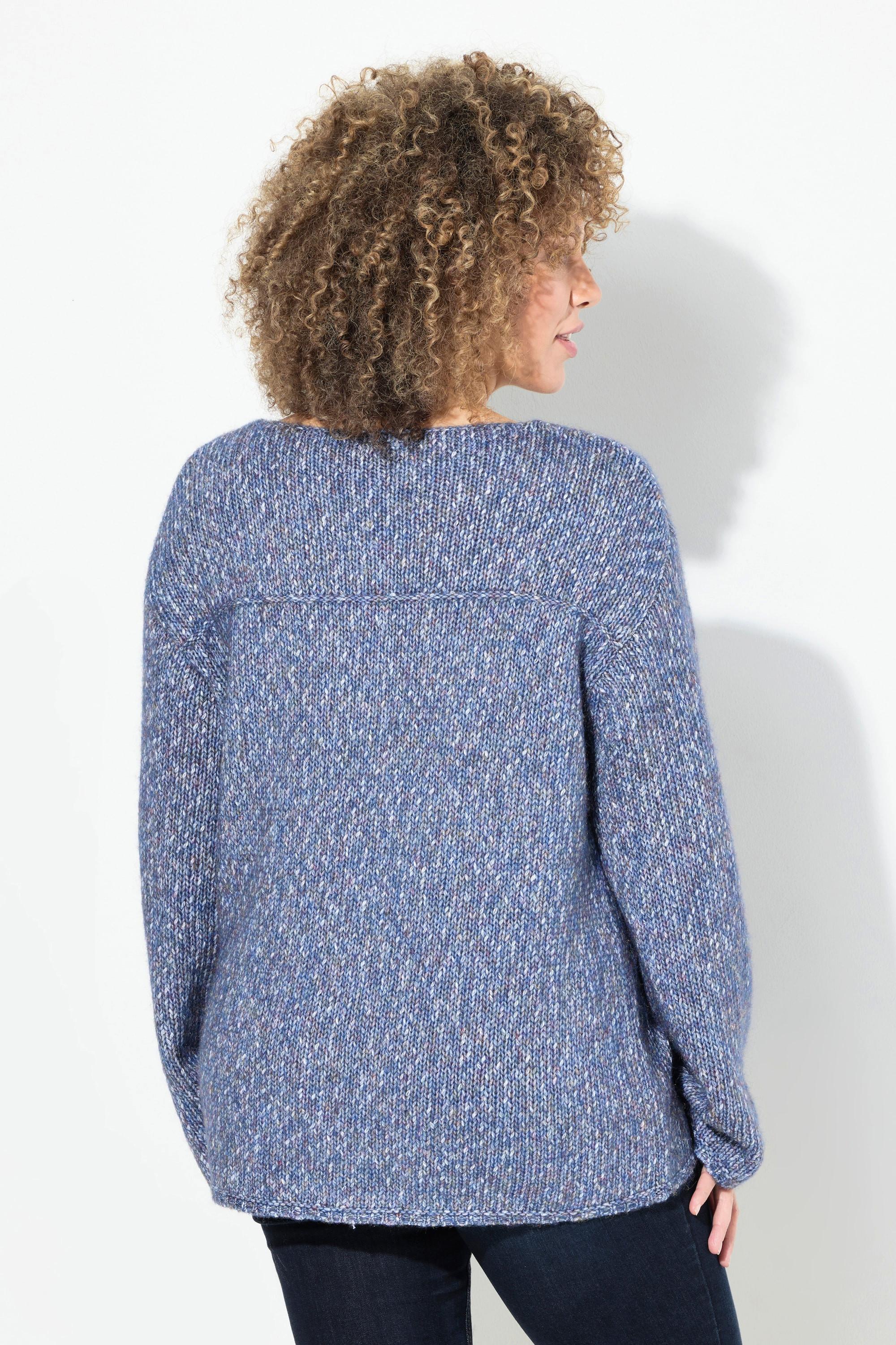 Ulla Popken  Pullover, melierter Feinstrick, V-Ausschnitt, Langarm 