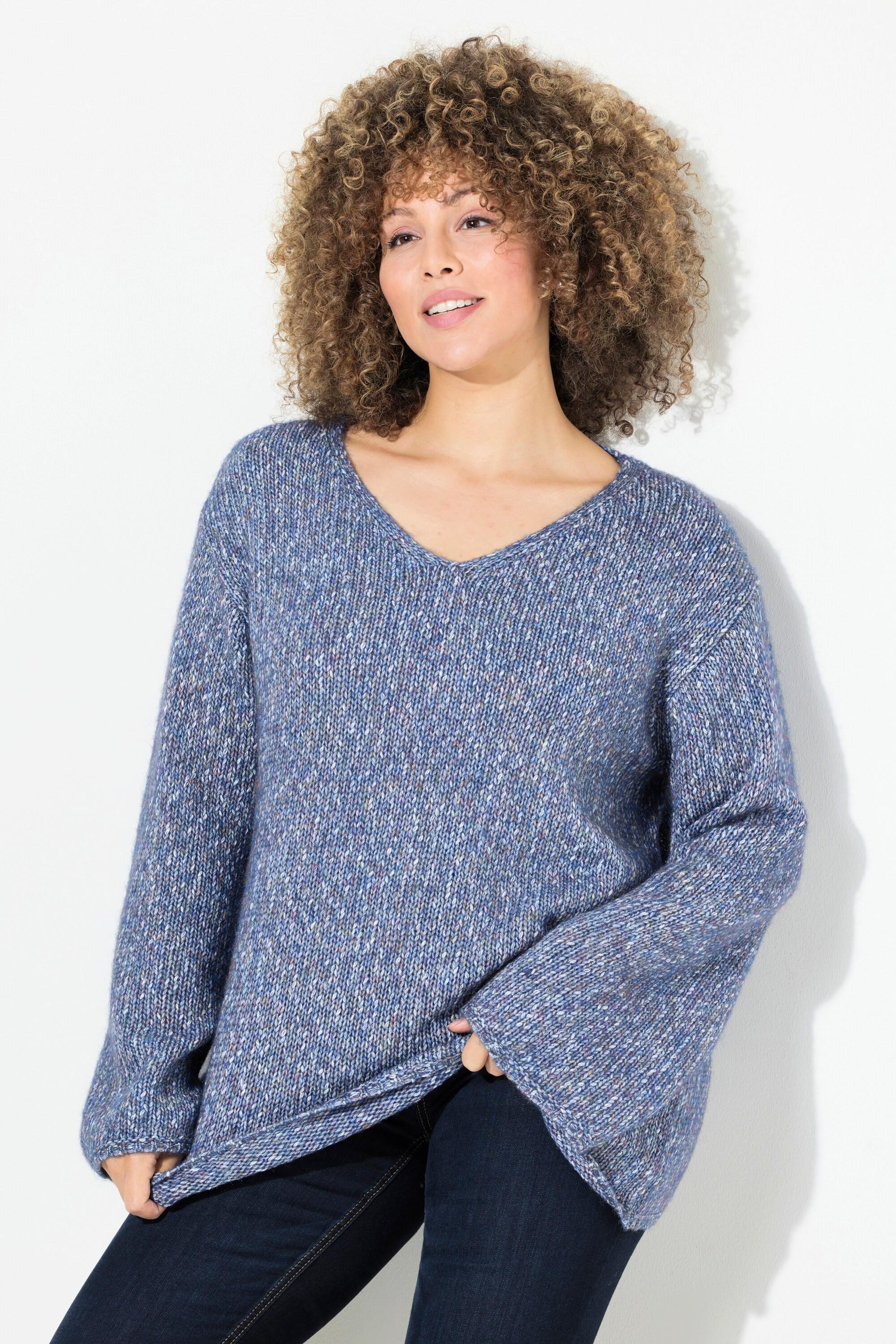 Ulla Popken  Pullover, melierter Feinstrick, V-Ausschnitt, Langarm 