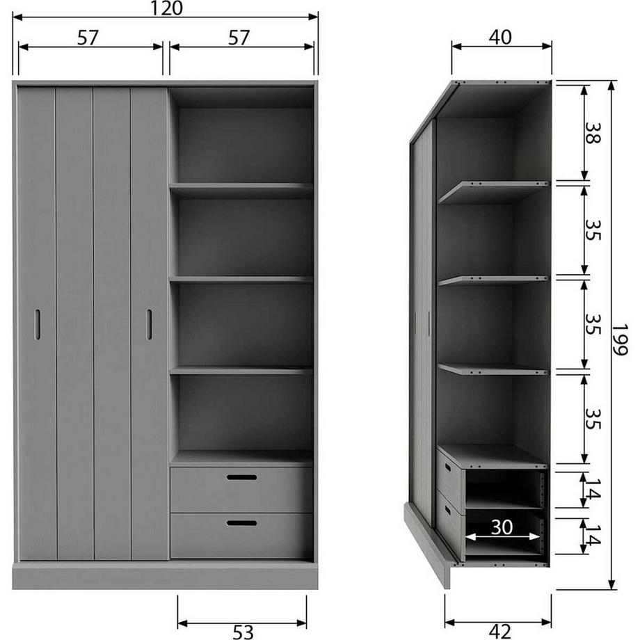 mutoni Schiebetürenschrank Move Kiefer mattschwarz 120x200  