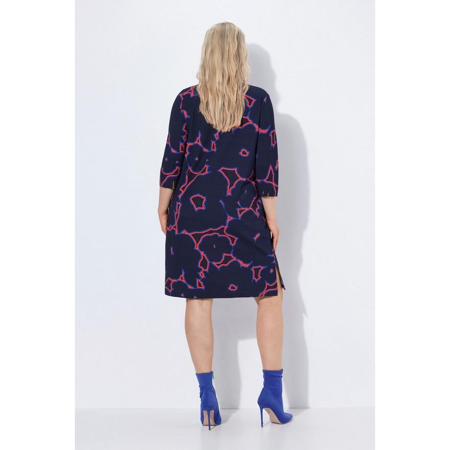 Ulla Popken Robe Punto à motif floral col en V manches 3/4  