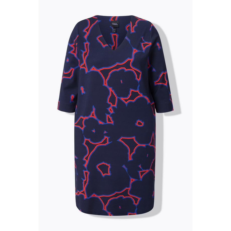 Ulla Popken Robe Punto à motif floral col en V manches 3/4  