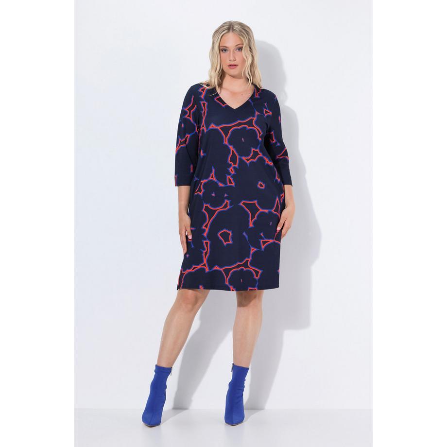 Ulla Popken Robe Punto à motif floral col en V manches 3/4  