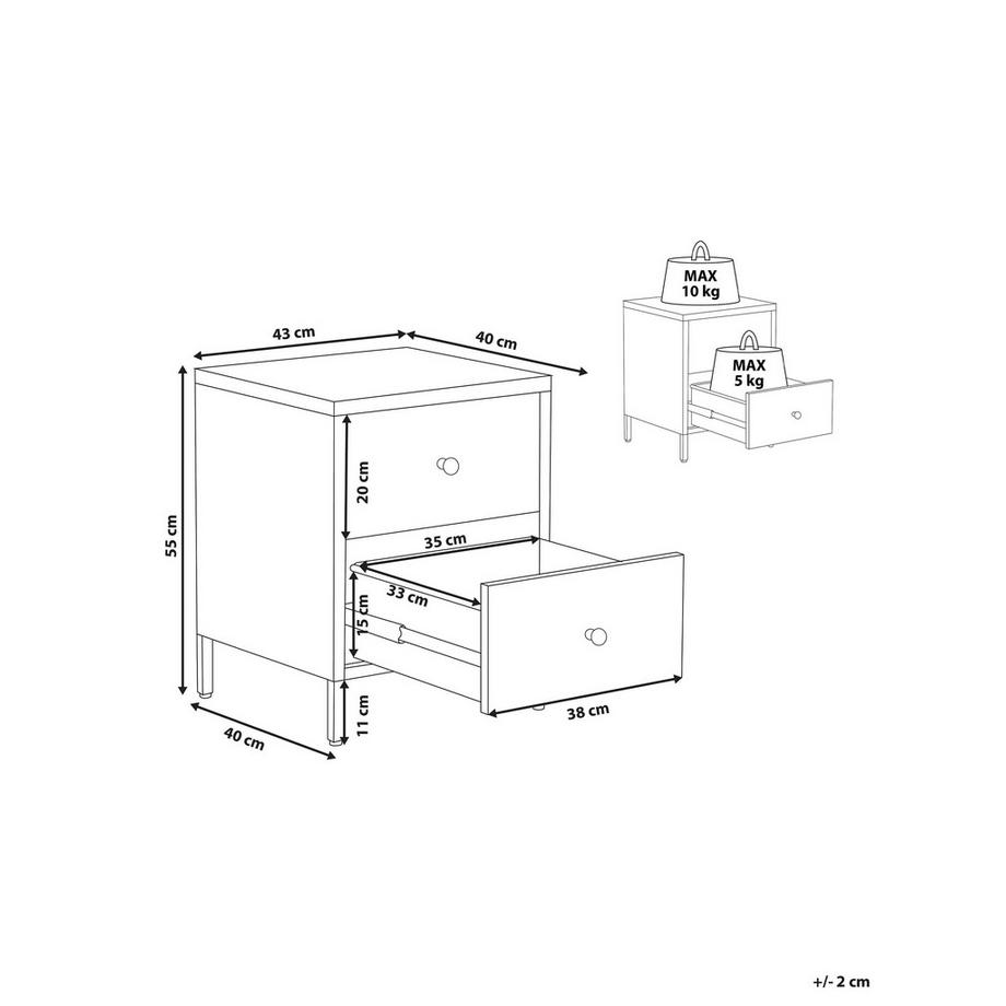 Beliani Table de nuit à 2 tiroirs en Acier Moderne KYLEA  