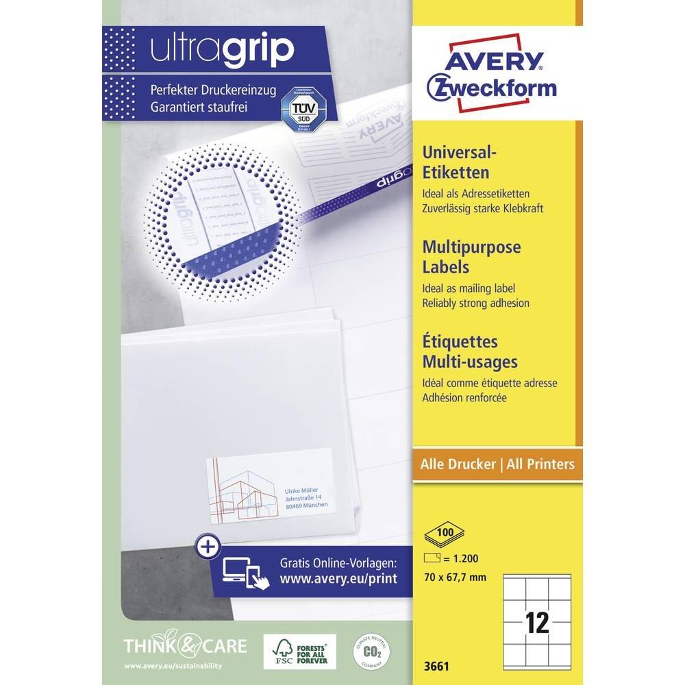 Avery-Zweckform Universal-Etiketten 70 x 67.7 mm Papier Weiß 1200 St. Permanent haftend Farblaserdrucker,  