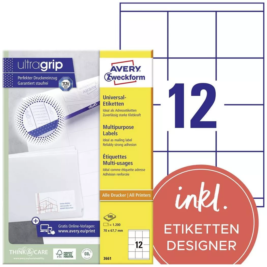 Avery-Zweckform – AVERY ZWECKFORM Etiketten 70×67,7mm 1200 Stk., One Size, Weiss