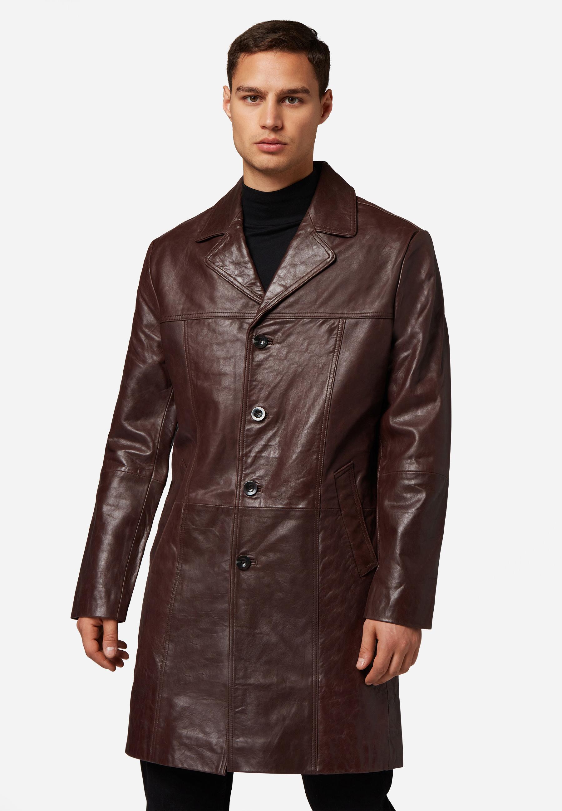 RICANO  Manteau en cuir pour homme Safari, avec fermeture à boutons et col à revers 