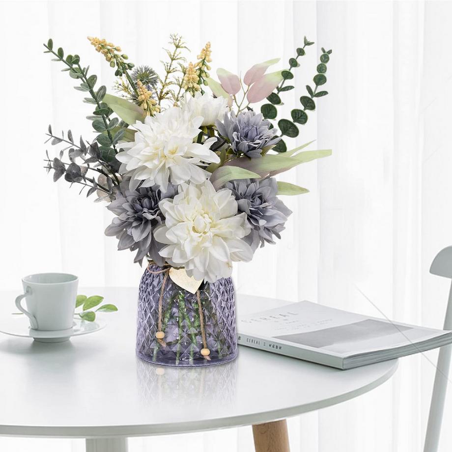 Alopini Künstliche Blumen im Topf - Glasvase inklusive  