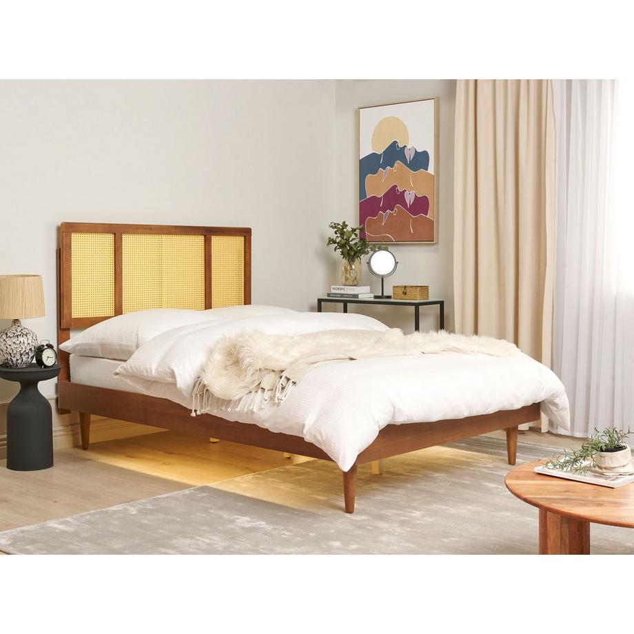 Beliani Letto con LED en Legno di caucciù  AURAY  