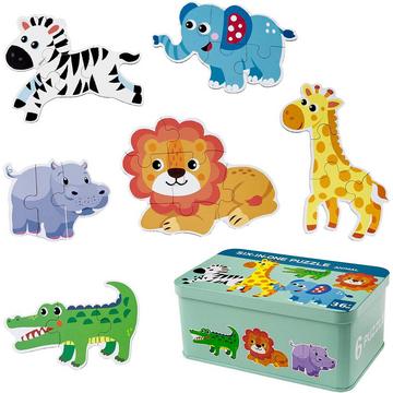 Puzzle pour enfants, puzzle en bois de 6 pièces, puzzle de formes Jouet éducatif d'apprentissage précoce